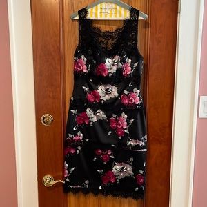 White House Black Market Floral Black Dress with Lace Appliqué
